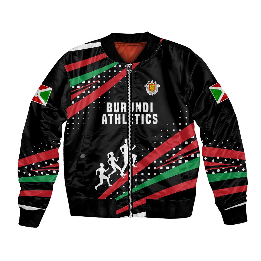 Burundi Bomber Jacket with Athletics Runners Black Red Green Flag Spirit