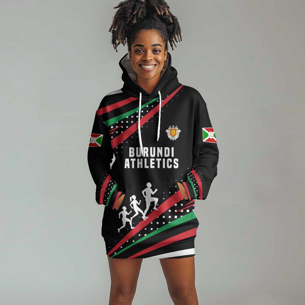 Burundi Hoodie Dress with Athletics Runners Black Red Green Flag Spirit