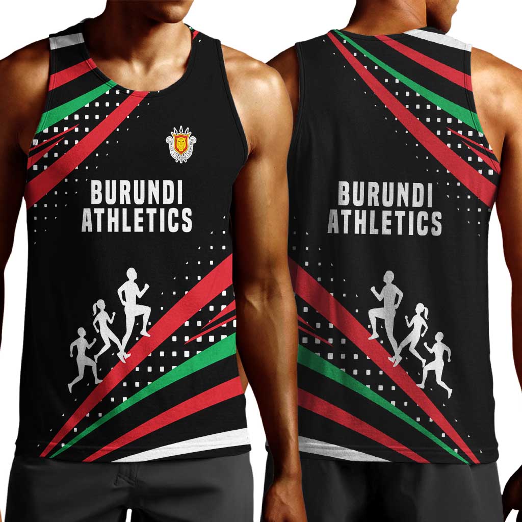 Burundi Men Tank Top with Athletics Runners Black Red Green Flag Spirit