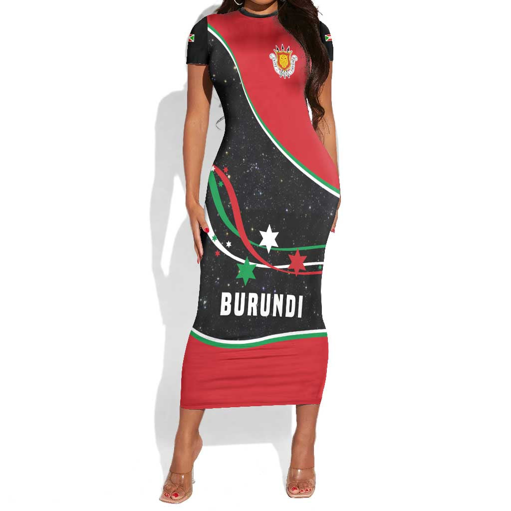 Burundi Short Sleeve Bodycon Dress with Athletics Runners Black Red Green Flag Spirit