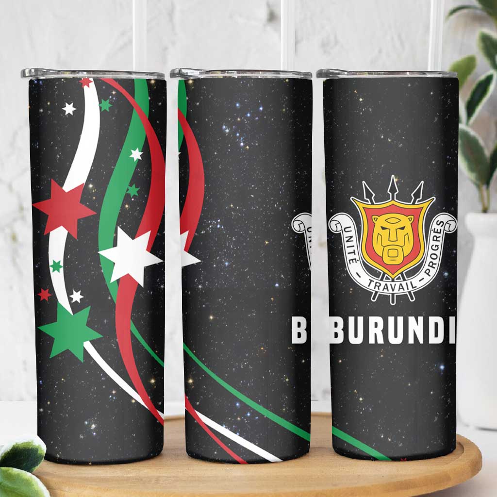 Burundi Skinny Tumbler with Athletics Runners Black Red Green Flag Spirit