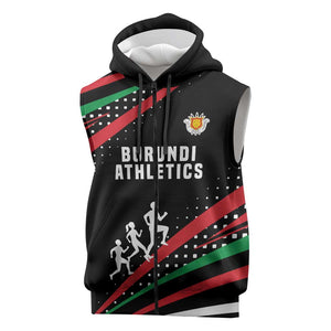 Burundi Sleeveless Zip Hoodie with Athletics Runners Black Red Green Flag Spirit - African Pride