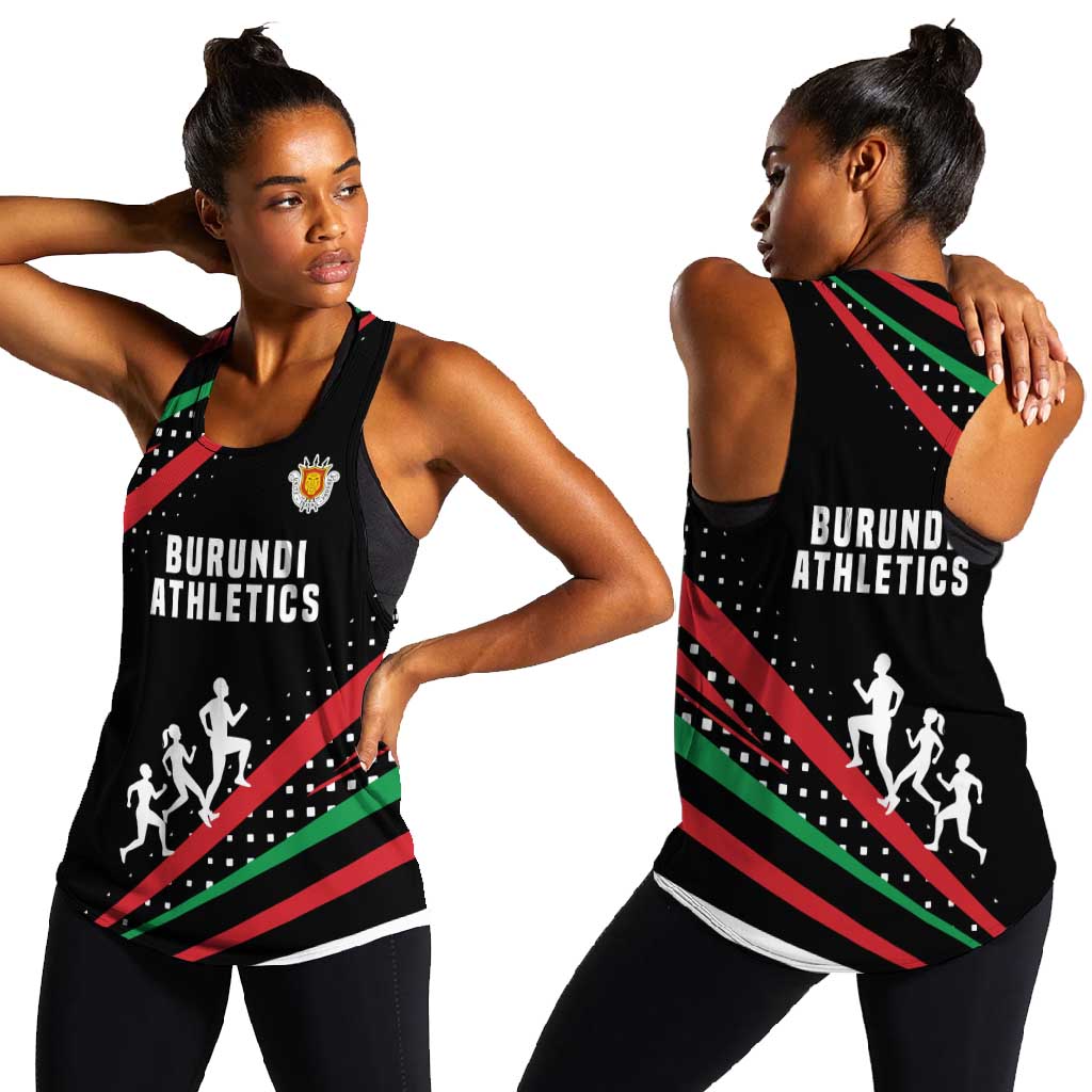 Burundi Women Racerback Tank with Athletics Runners Black Red Green Flag Spirit