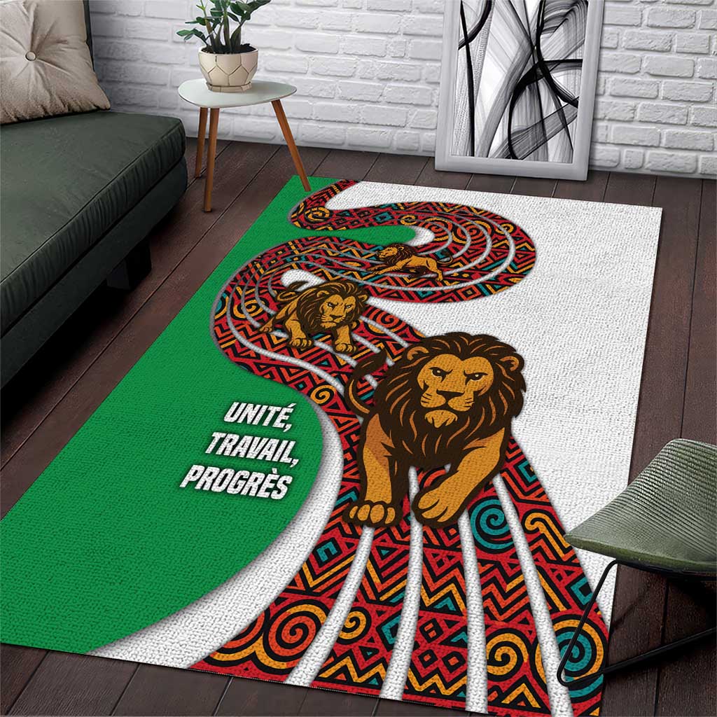 Burundi Lion Tribal Pattern Area Rug - National Motto Unité Travail Progrès