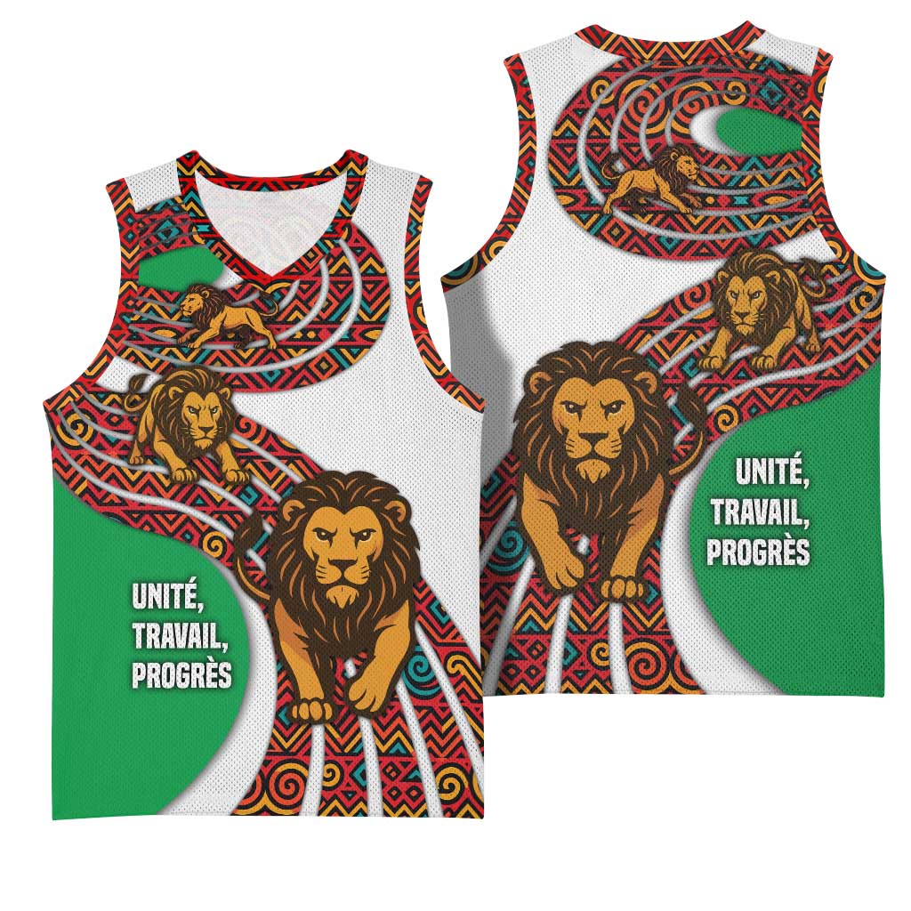 Burundi Lion Tribal Pattern Basketball Jersey - National Motto Unité Travail Progrès TS04