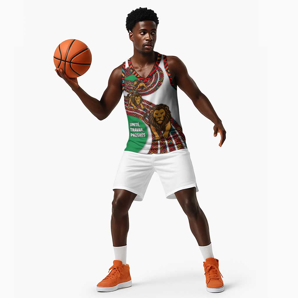 Burundi Lion Tribal Pattern Basketball Jersey - National Motto Unité Travail Progrès TS04