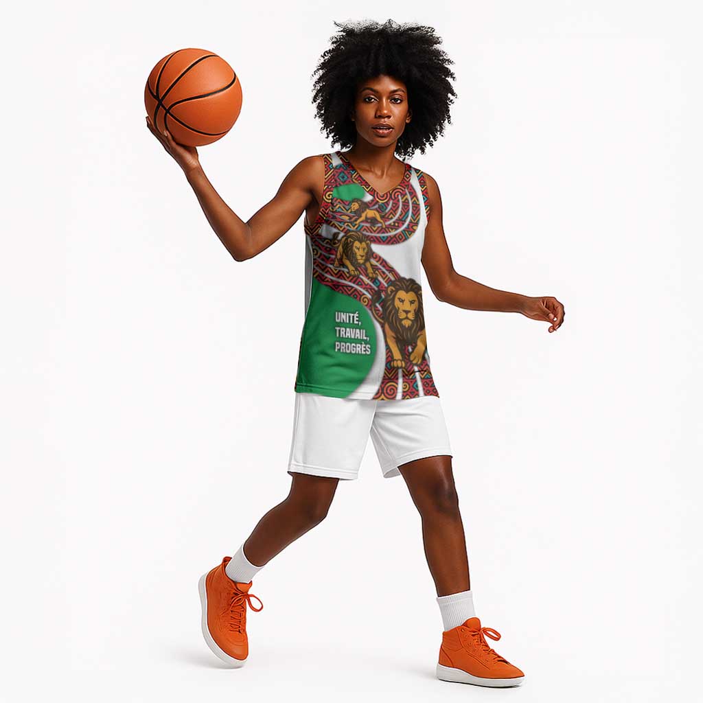 Burundi Lion Tribal Pattern Basketball Jersey - National Motto Unité Travail Progrès TS04