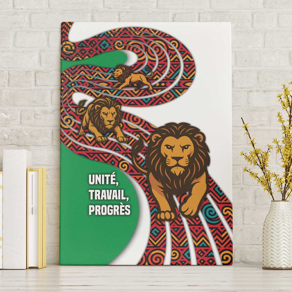 Burundi Lion Tribal Pattern Canvas Wall Art - National Motto Unité Travail Progrès