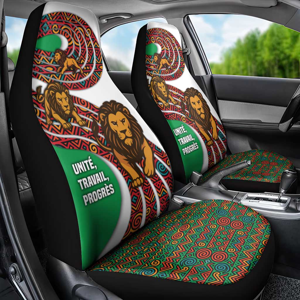 Burundi Lion Tribal Pattern Car Seat Cover - National Motto Unité Travail Progrès