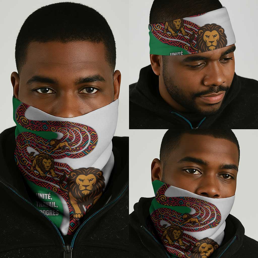 Burundi Lion Tribal Pattern Neck Gaiter - National Motto Unité Travail Progrès TS04
