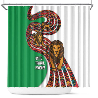 Burundi Lion Tribal Pattern Shower Curtain - National Motto Unité Travail Progrès