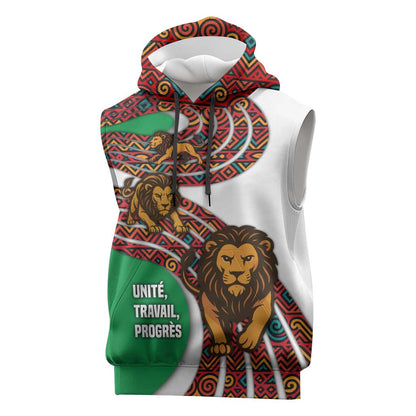 Burundi Lion Tribal Pattern Sleeveless Hoodie - National Motto Unité Travail Progrès - African Pride