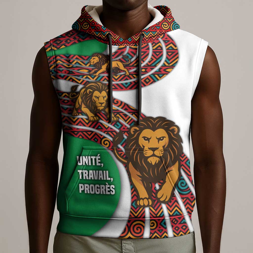 Burundi Lion Tribal Pattern Sleeveless Hoodie - National Motto Unité Travail Progrès - African Pride
