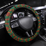 Burundi Lion Tribal Pattern Steering Wheel Cover - National Motto Unité Travail Progrès