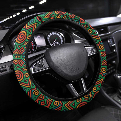 Burundi Lion Tribal Pattern Steering Wheel Cover - National Motto Unité Travail Progrès