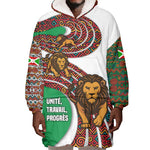 Burundi Lion Tribal Pattern Wearable Blanket Hoodie - National Motto Unité Travail Progrès