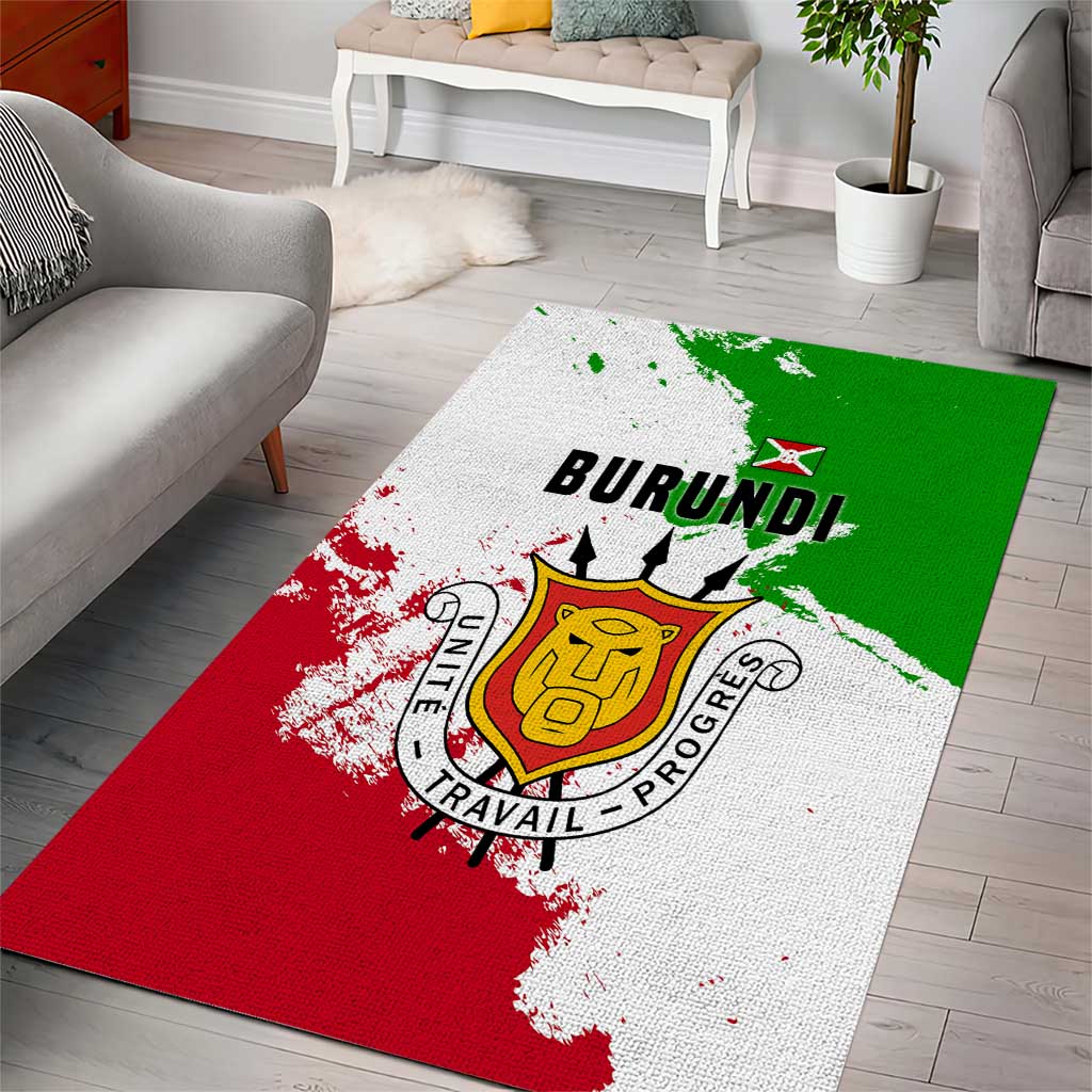 Burundi Flag Area Rug with National Emblem and Motto Unité Travail Progres
