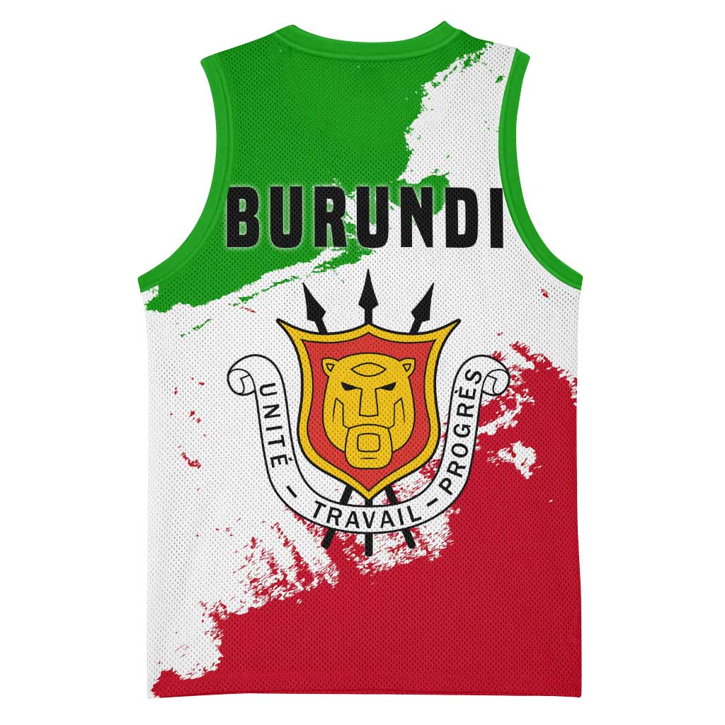 Burundi Flag Basketball Jersey with National Emblem and Motto Unité Travail Progres TS04