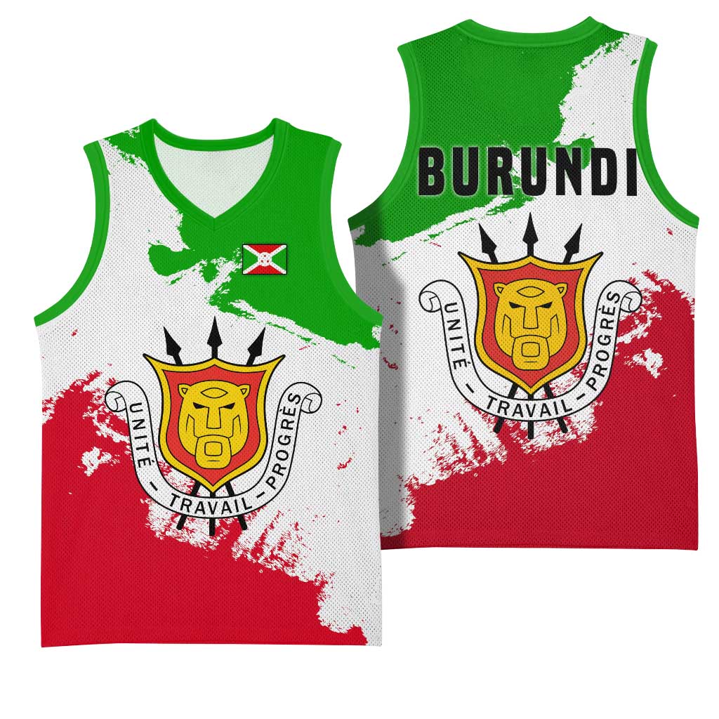 Burundi Flag Basketball Jersey with National Emblem and Motto Unité Travail Progres TS04