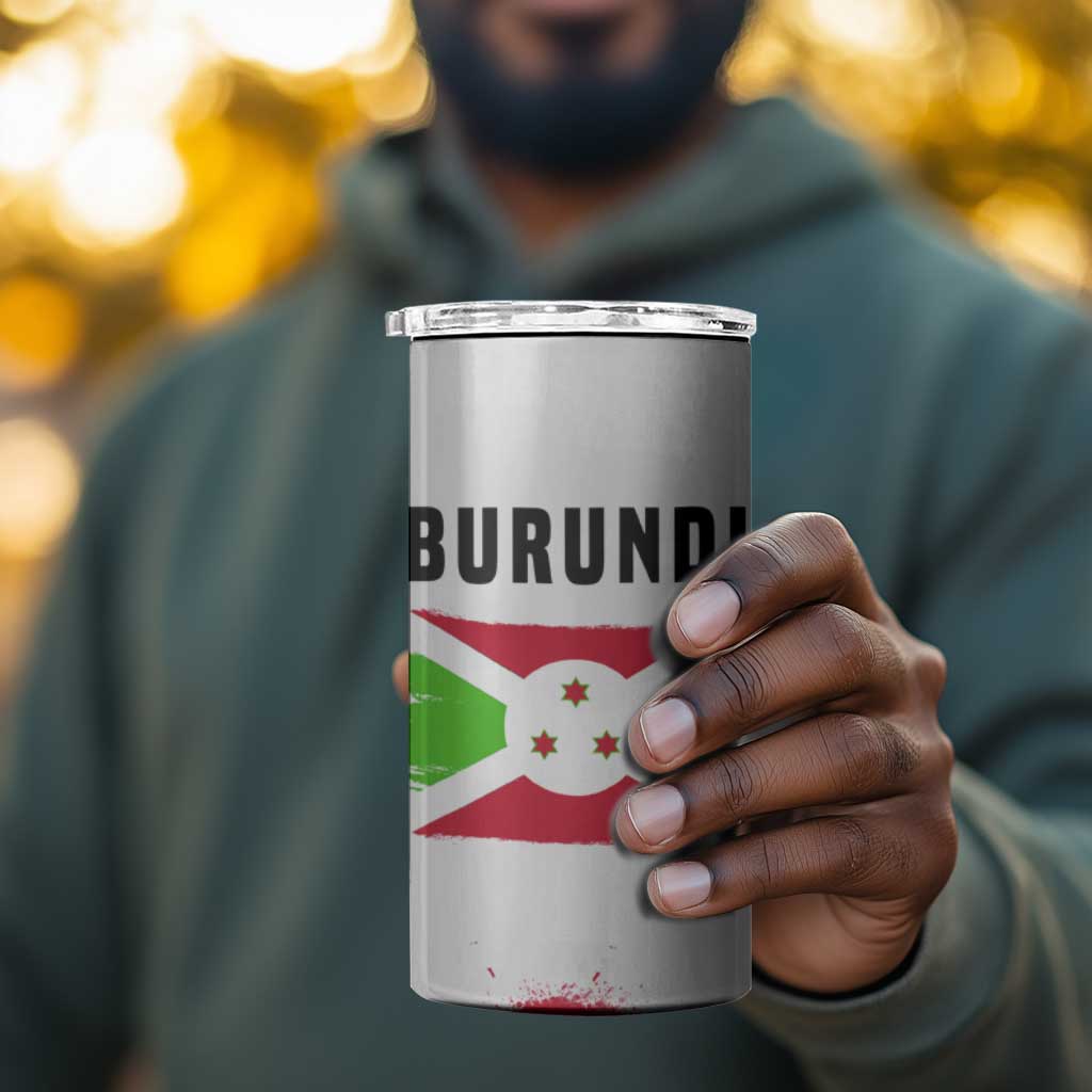 Burundi Flag 4 in 1 Can Cooler Tumbler with National Emblem and Motto Unité Travail Progres