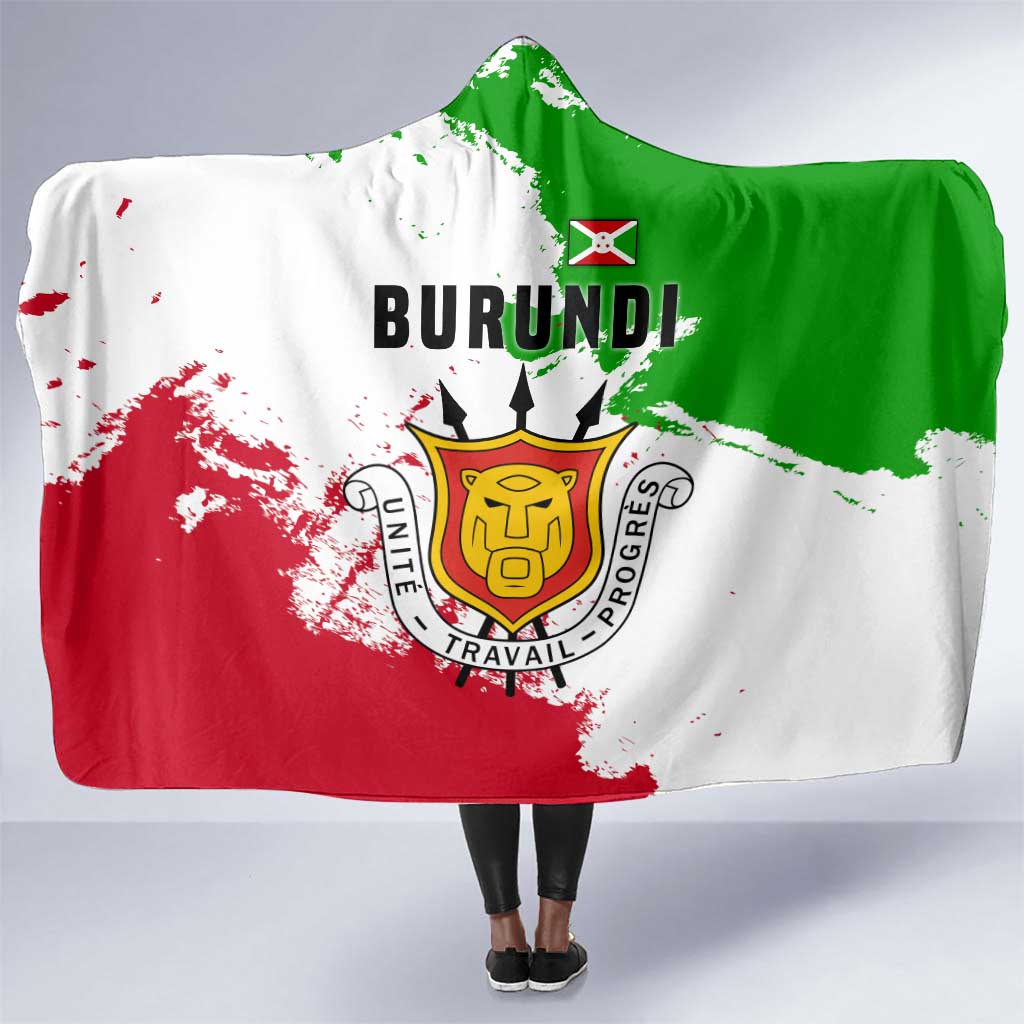 Burundi Flag Hooded Blanket with National Emblem and Motto Unité Travail Progres