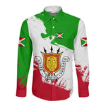 Burundi Flag Long Sleeve Button Shirt with National Emblem and Motto Unité Travail Progres