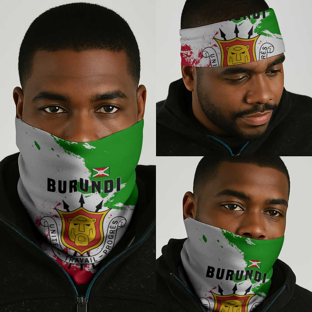 Burundi Flag Neck Gaiter National Emblem and Motto Unité Travail Progres TS04