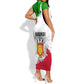Burundi Flag Short Sleeve Bodycon Dress with National Emblem and Motto Unité Travail Progres