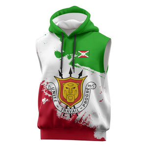 Burundi Flag Sleeveless Hoodie with National Emblem and Motto Unité Travail Progres - African Pride