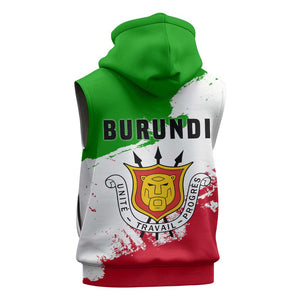 Burundi Flag Sleeveless Zip Hoodie with National Emblem and Motto Unité Travail Progres - African Pride