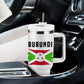 Burundi Flag Tumbler With Handle with National Emblem and Motto Unité Travail Progres