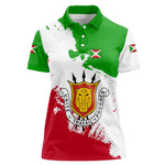 Burundi Flag Women Polo Shirt with National Emblem and Motto Unité Travail Progres
