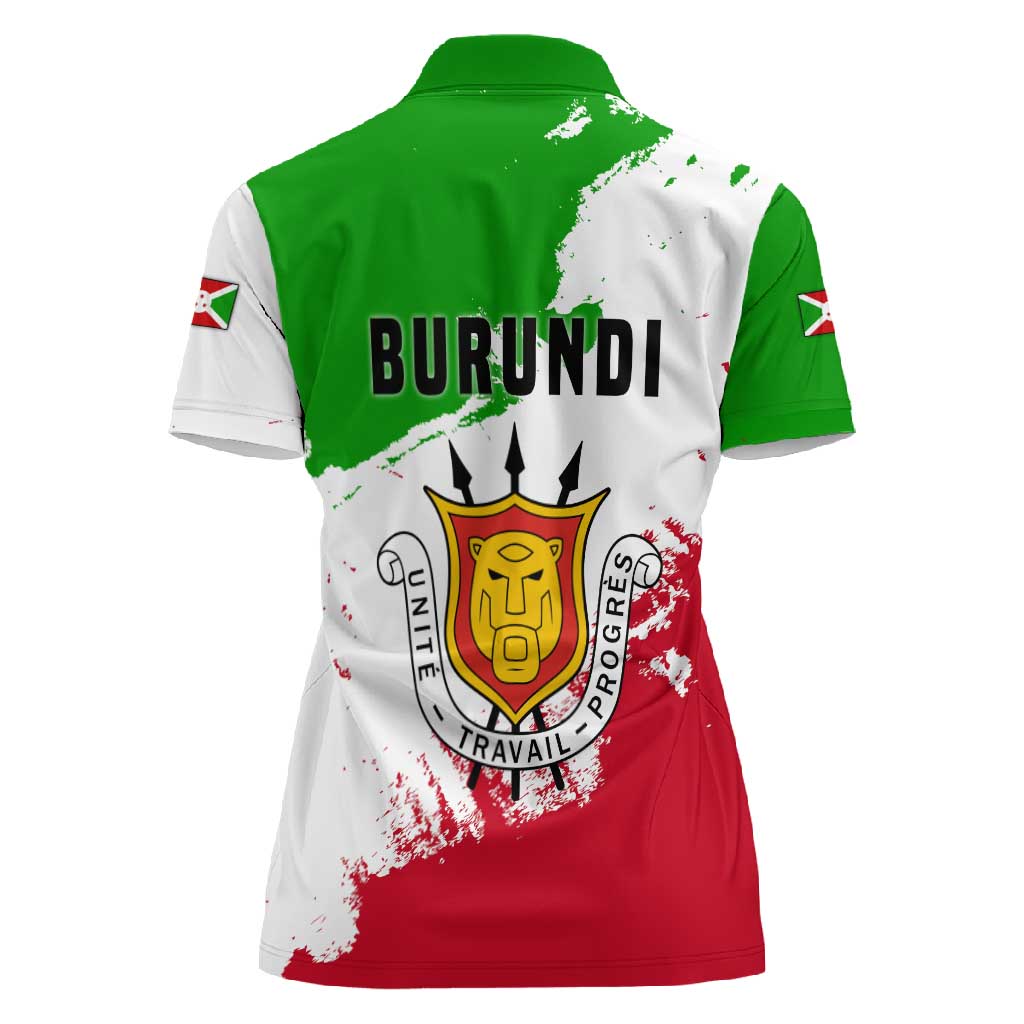 Burundi Flag Women Polo Shirt with National Emblem and Motto Unité Travail Progres