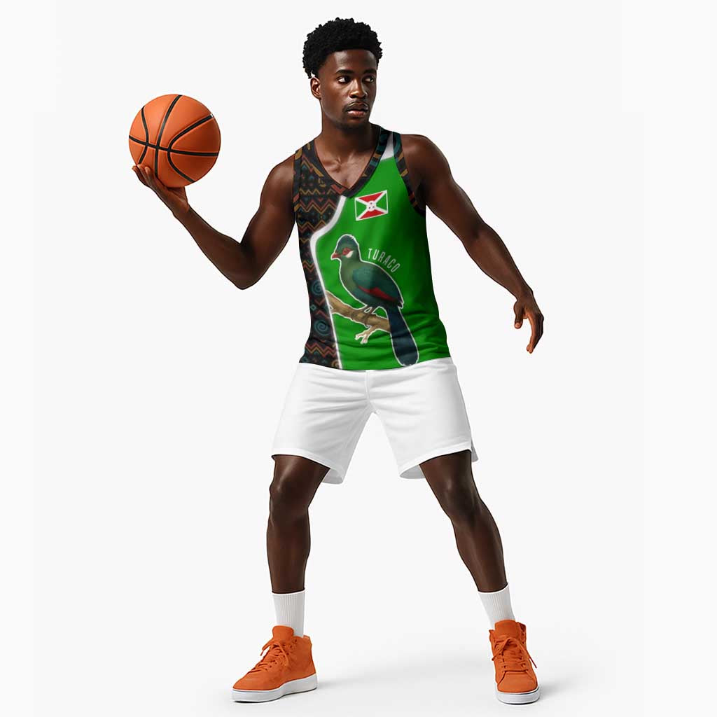 Burundi Turaco Basketball Jersey with National Bird and Flag Pattern TS04