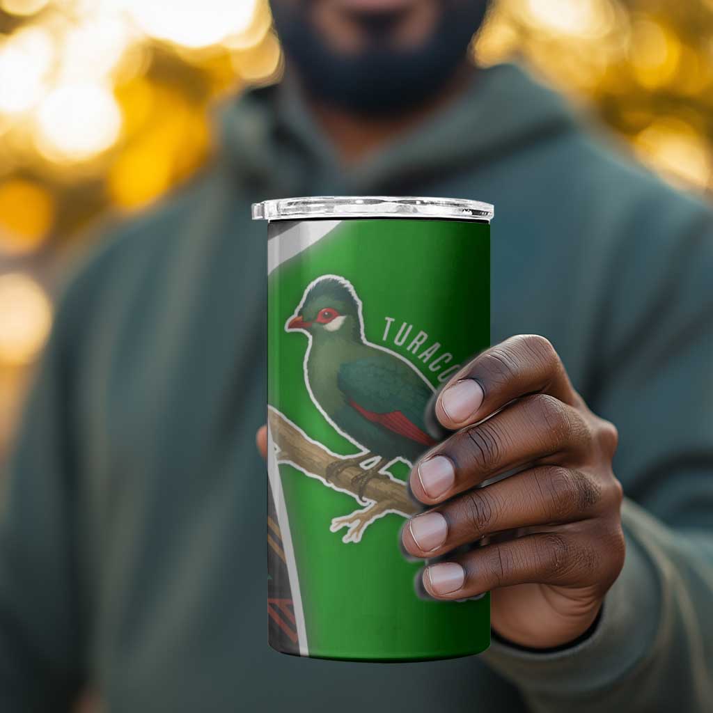 Burundi Turaco 4 in 1 Can Cooler Tumbler with National Bird and Flag Pattern