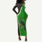 Burundi Turaco Long Sleeve Bodycon Dress with National Bird and Flag Pattern