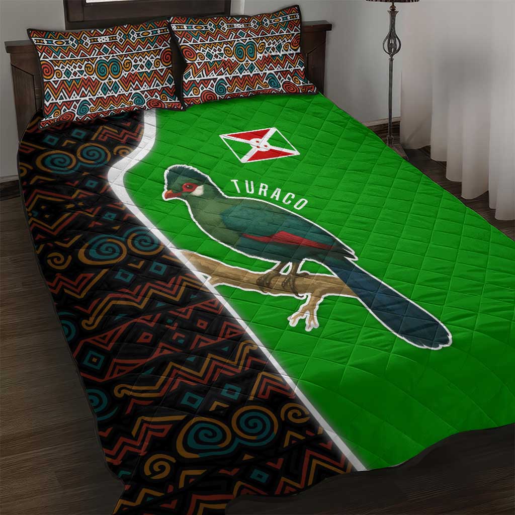 Burundi Turaco Quilt Bed Set with National Bird and Flag Pattern
