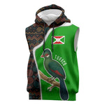 Burundi Turaco Sleeveless Hoodie with National Bird and Flag Pattern - African Pride