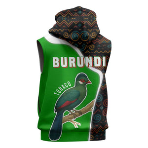 Burundi Turaco Sleeveless Zip Hoodie with National Bird and Flag Pattern - African Pride