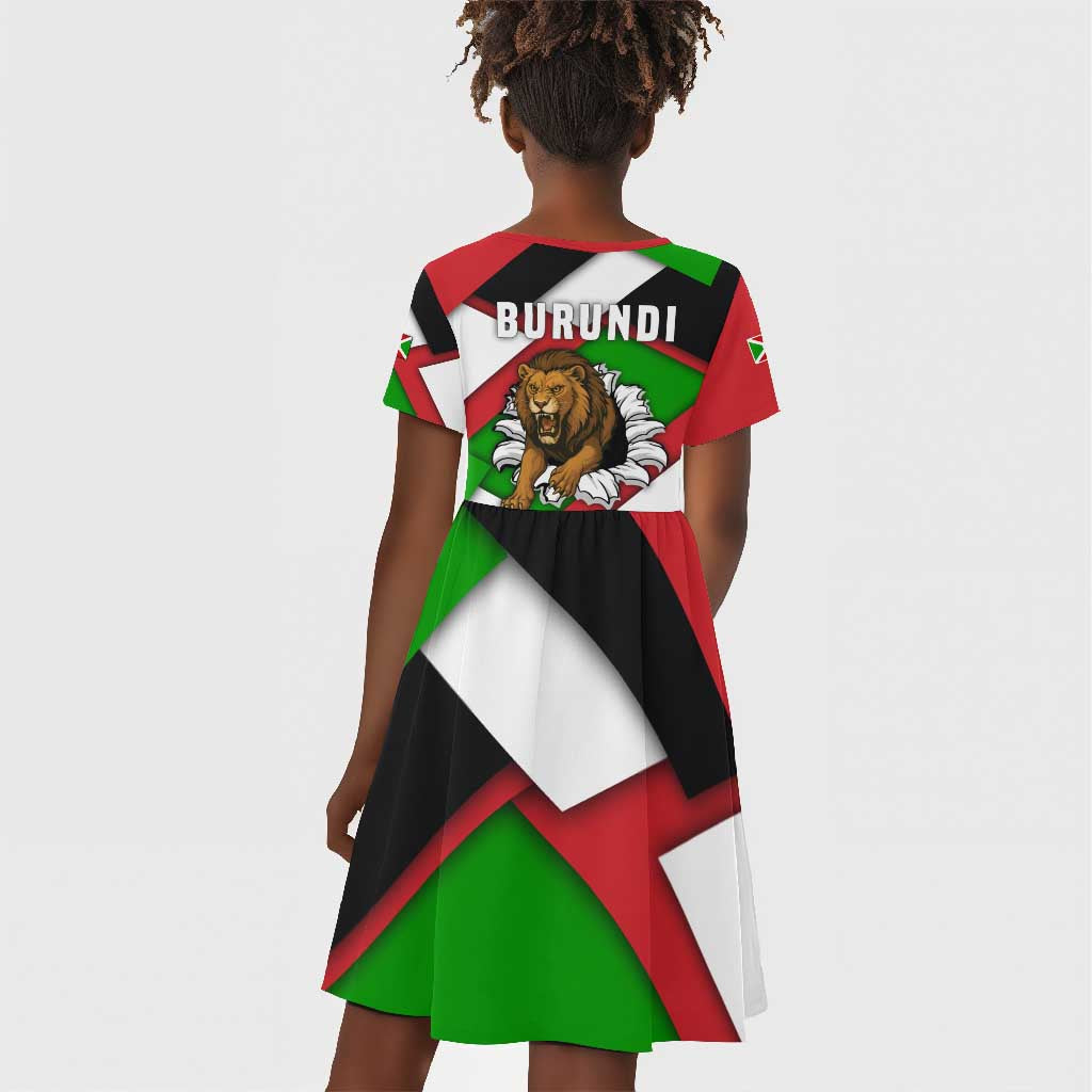 Burundi Roaring Lion Kid Short Sleeve Dress with National Flag Colors