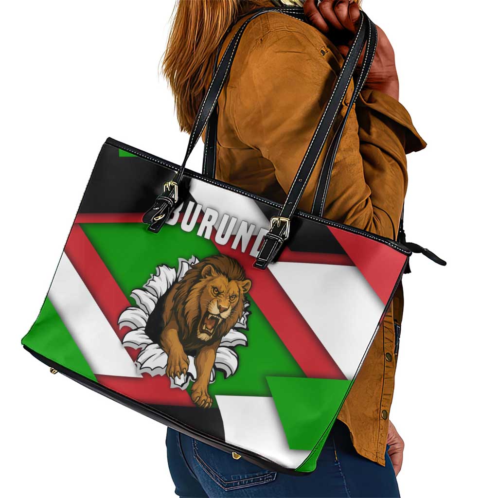 Burundi Roaring Lion Leather Tote Bag with National Flag Colors