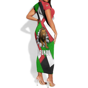 Burundi Roaring Lion Short Sleeve Bodycon Dress with National Flag Colors