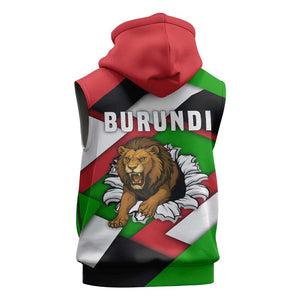 Burundi Roaring Lion Sleeveless Zip Hoodie with National Flag Colors - African Pride
