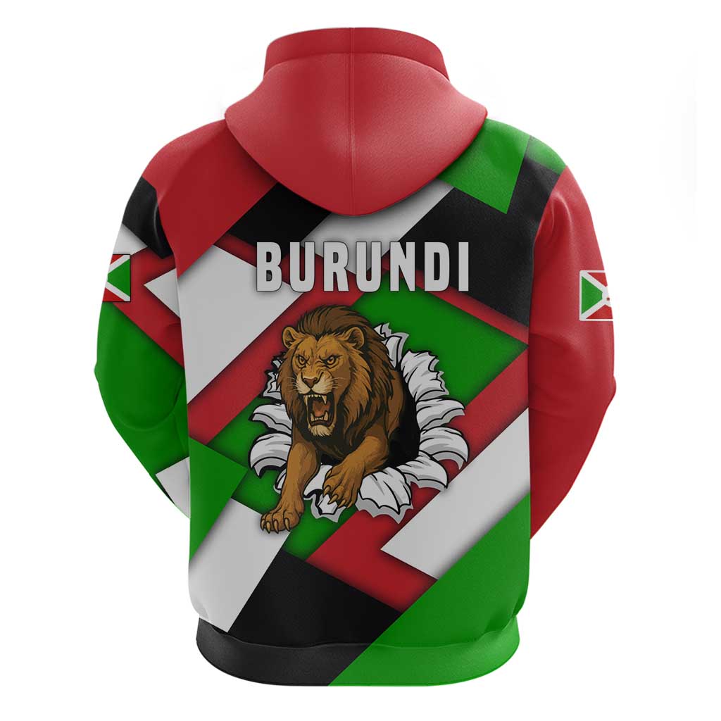 Burundi Roaring Lion Zip Hoodie with National Flag Colors