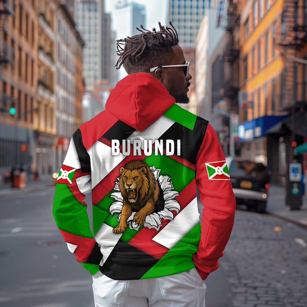Burundi Roaring Lion Zip Hoodie with National Flag Colors
