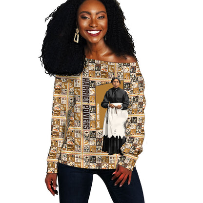 Harriet Powers 1898 Bible Quilt Off Shoulder Sweater African American Folk Art