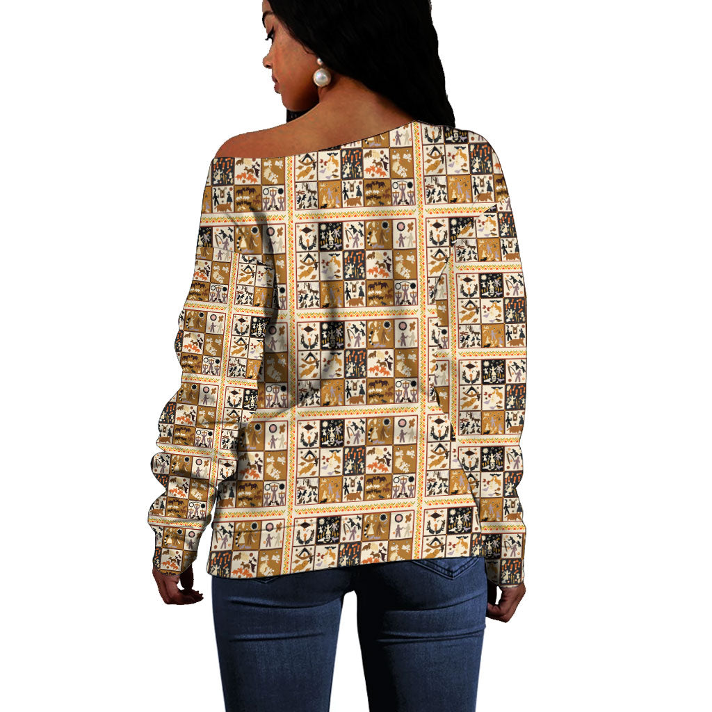 Harriet Powers 1898 Bible Quilt Off Shoulder Sweater African American Folk Art