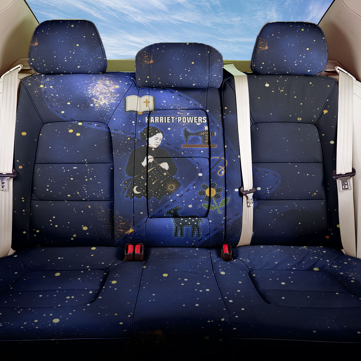 Harriet Powers Back Car Seat Cover African American History - Galaxy Celestial Starry Night - Folk Art Quilter