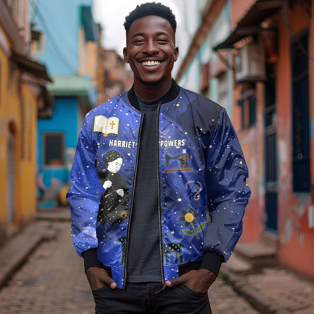 Harriet Powers Bomber Jacket African American History - Galaxy Celestial Starry Night - Folk Art Quilter