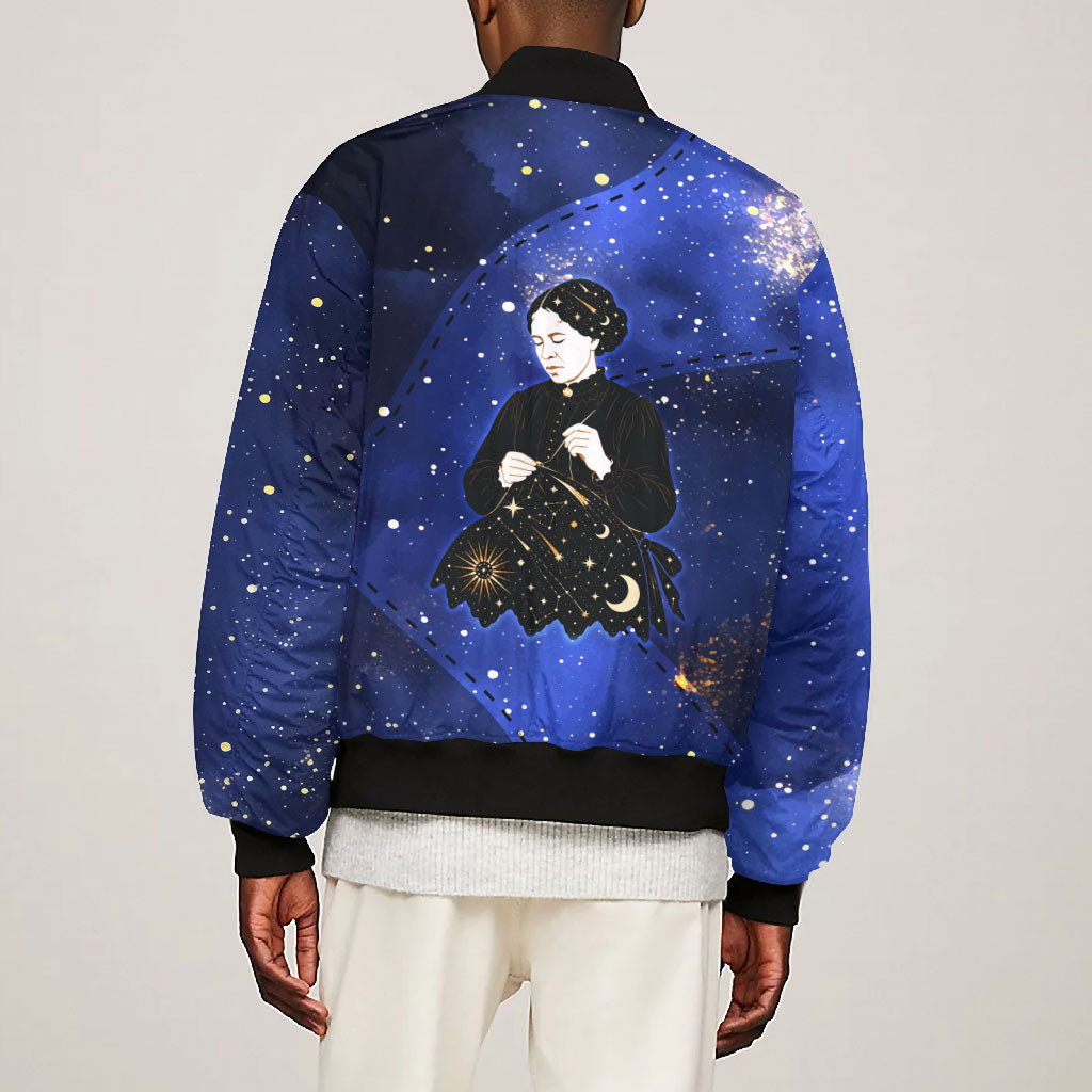 Harriet Powers Bomber Jacket African American History - Galaxy Celestial Starry Night - Folk Art Quilter
